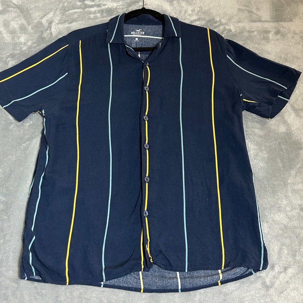 Y2K Hollister Men's Small Button Up Epic short sleeve navy striped shirt Slim